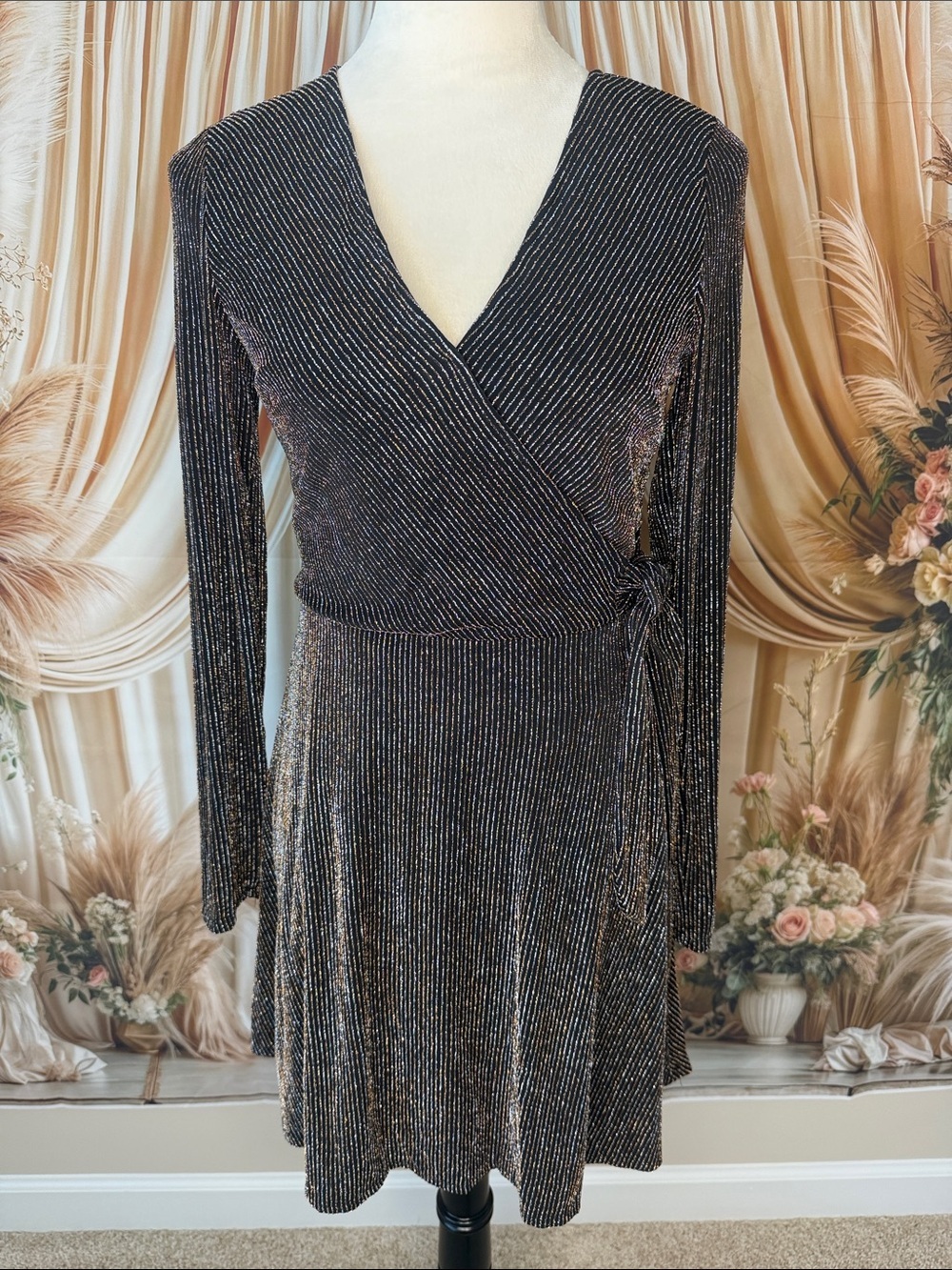 Altar'd State Black Metallic Long Sleeve Dress
